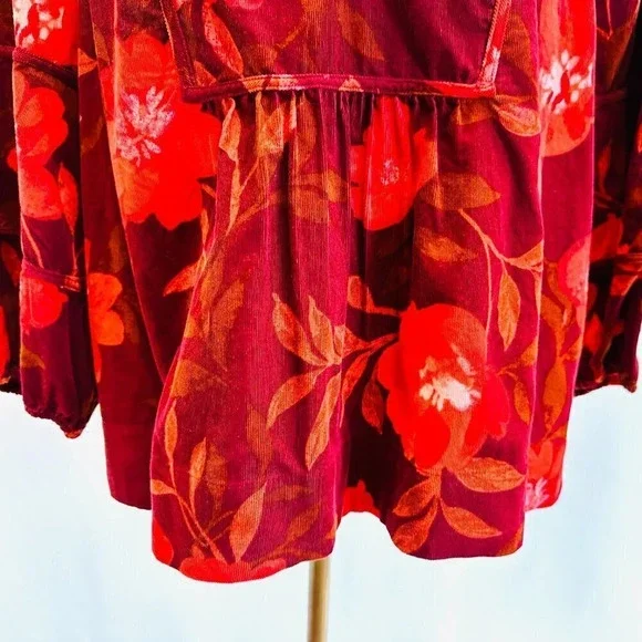 NWT SONOMA Women 3/4 Sleeve Pullover V-Neck Corduroy Cotton Floral Shirt Sz PXXL - Picture 3 of 14